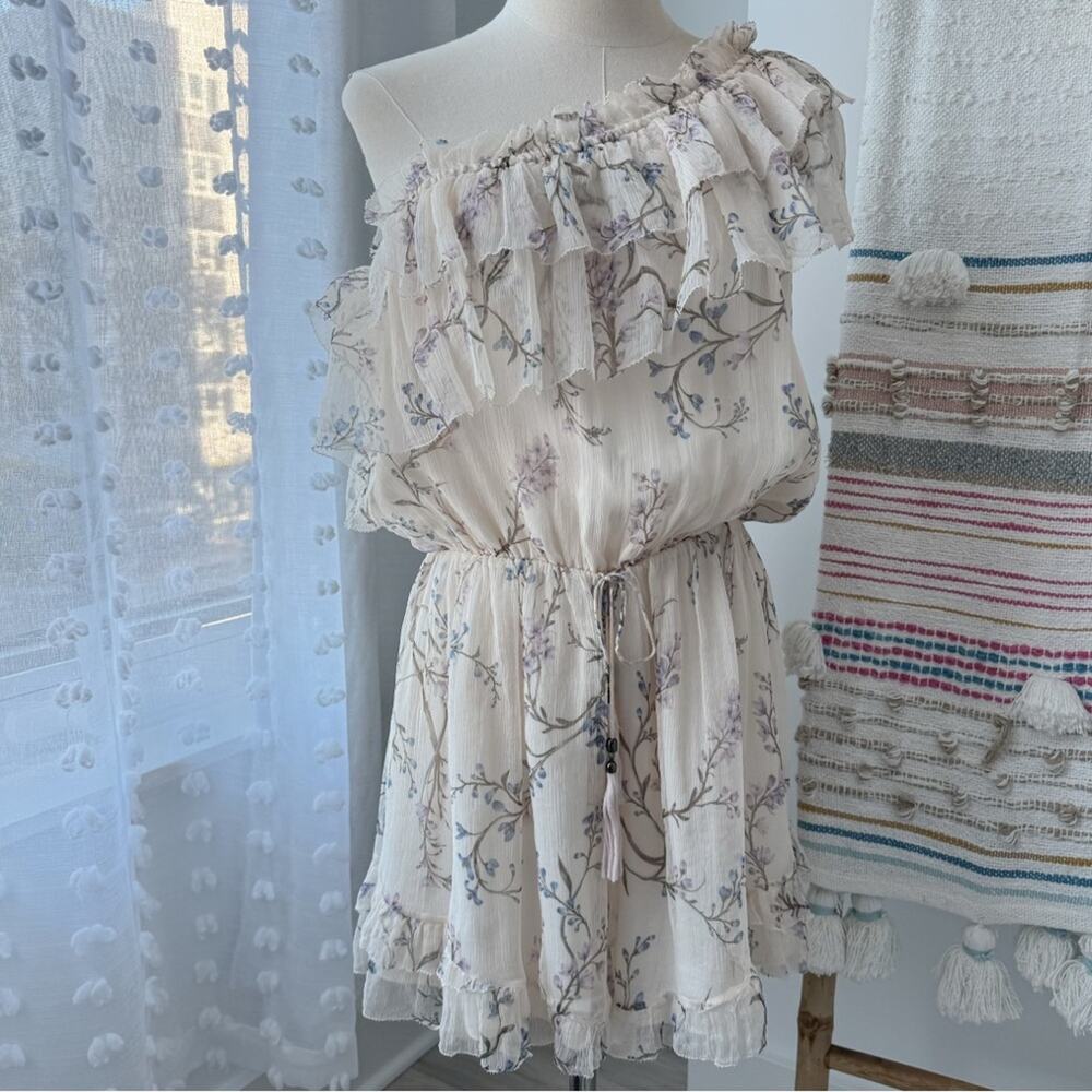 Zimmerman Beige Floral 100% Silk One Shoulder Ruffled Playsuit Women’s 3 US 10 - Picture 2 of 13